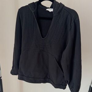 Soft Joie Black Hooded Pullover with Embroidered Neckline
